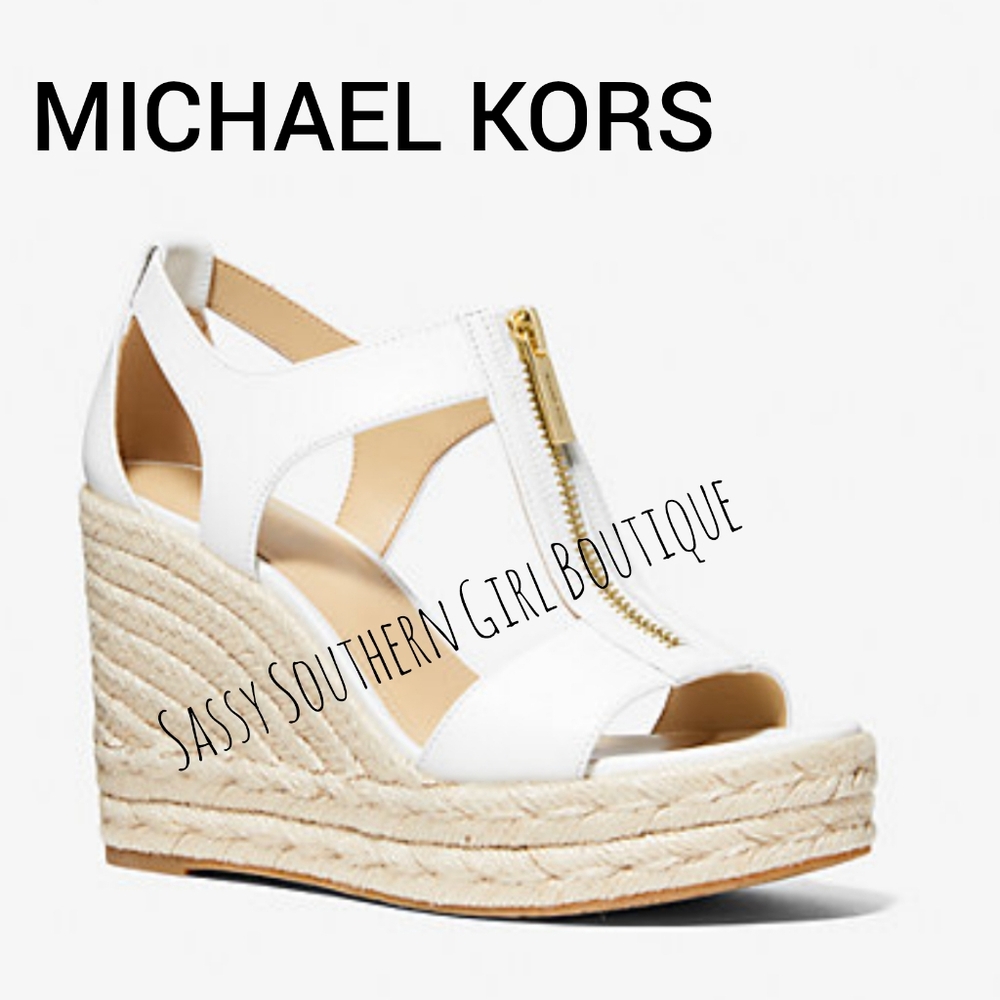 🆕⭐ Micheal Kors White Leather Espadrille Wedges - Picture 2 of 14